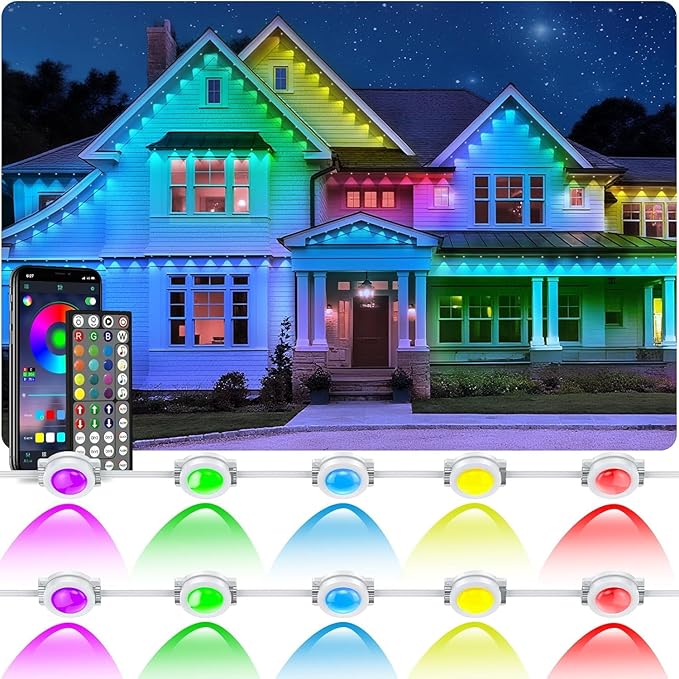 LETIANPAI 150FT Permanent Outdoor Lights,RGB Eaves Lights with App Control Remote,DIY Scene Modes IP67 Waterproof Outdoors Under Eave Lighting,Outdoor Light for Garden Decor