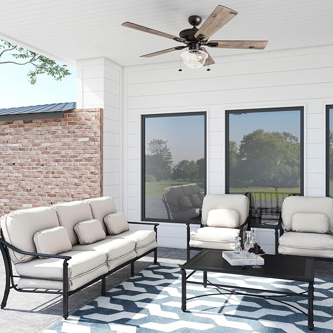 Prominence Home Abner Modern Farmhouse 52 Inch Ceiling Fan with Light, Outdoor Fan/Indoor Tri-Mount LED Ceiling Fan with 5 Blades, Silver Oak and Maple Brown Blade Finish Options, Bronze (80091-01)