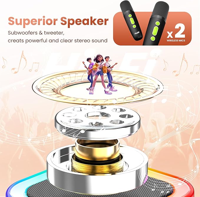Mini Karaoke Machine for Kids Adults, Portable Bluetooth Mini Karaoke Microphone Singing Speaker Karaoke Player with 2 Wireless Mic, for All Smartphones,Birthday, Family,Home Party (Black Green)