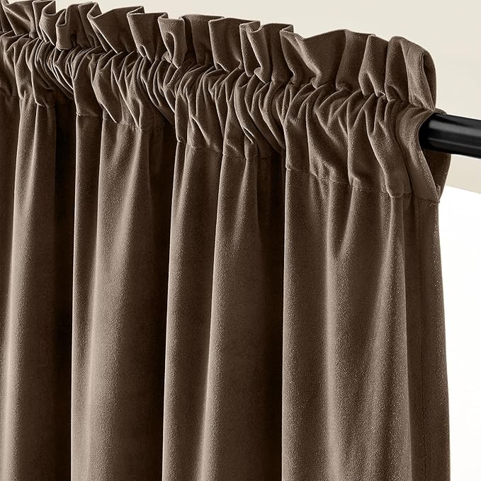 Lazzzy Velvet Blackout Curtains Thermal Insulated Room Window Drapes Super Soft Luxury Curtains for Living Room Bedroom Rod Pocket 2 Panels, Truffle, 52" W x 90" L