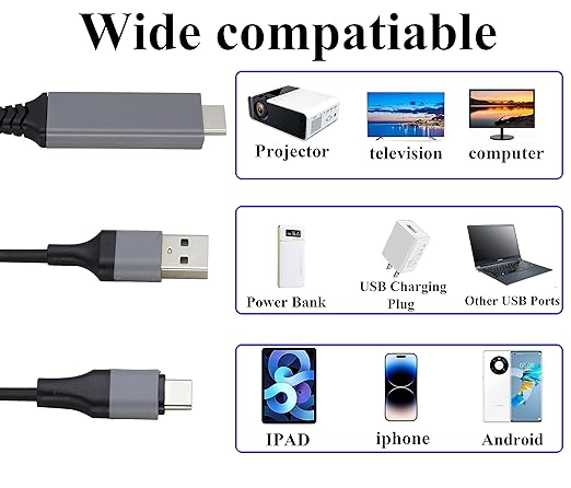 zdyCGTime 2 in 1 MHL USB Type C 3.1 Male & USB 2.0 A Male to HDMI Male 4K@30Hz HDTV Mirroring Video Audio Output Charging Cable Compatible with Android, MacBook, iPad, Thunderbolt 3(2m/Black-USB C)