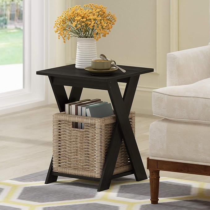 FURINNO Modern Simplistic End Table, 1-Pack Without Tray, Espresso
