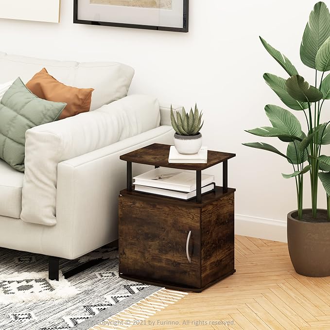 Furinno Jaya End Side Sofa Table/Nightstand with Door, Amber Pine/Black
