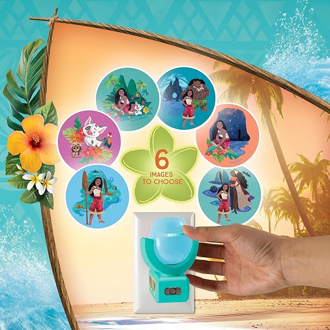 Projectables Moana LED Night Light Plug-in Dusk-to-Dawn Projector Ideal for Kids Girls Boys Nursery Playroom Bathroom Bedroom 84272
