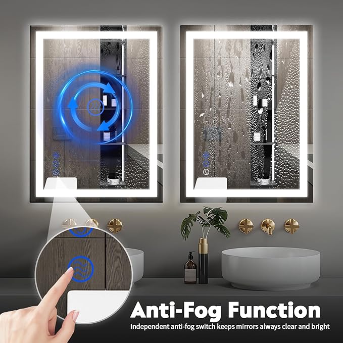 36 x 28 LED Bathroom Mirror with Lights Led Mirror Bathroom Lighted Large Wall-Mounted Vanity Mirror Smart Touch Button,Anti-Fog,Waterproof,Stepless Dimmable,Adjustable Color