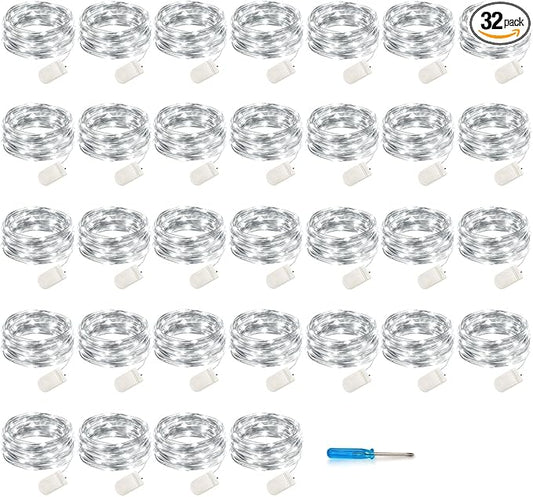 VOOKRY 32 Pcs Fairy Lights Battery Operated String Lights - 10 ft 30 LEDs Waterproof Silver Wire Mini Firefly Starry Moon Lights for DIY Crafts Wedding Party Table Centerpieces Christmas(Cool White)