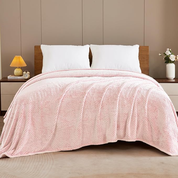Exclusivo Mezcla Fleece Throw Blanket Extra Large, Super Soft and Warm Blankets for Couch, Sofa and Bed Waffle Textured, Cozy, Fuzzy and Lightweight (Mixed Dusty Pink, 50x70 Inches)