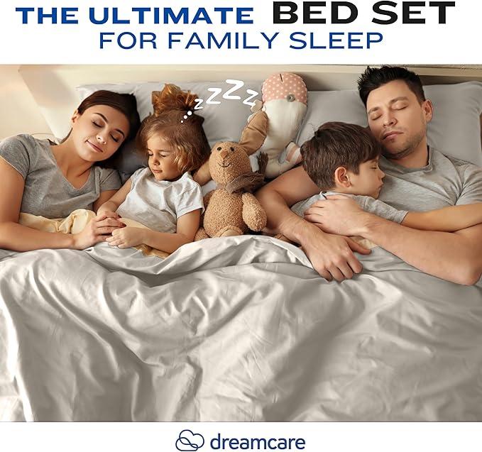 DREAMCARE California King Sheet Sets – 4 pcs Cooling Sheets – up to 21” Deep Cal King Sheets – Hotel Luxury Sheets & Pillowcases – Superior Softness 100% Fine Microfiber with Side Pocket – Ivory