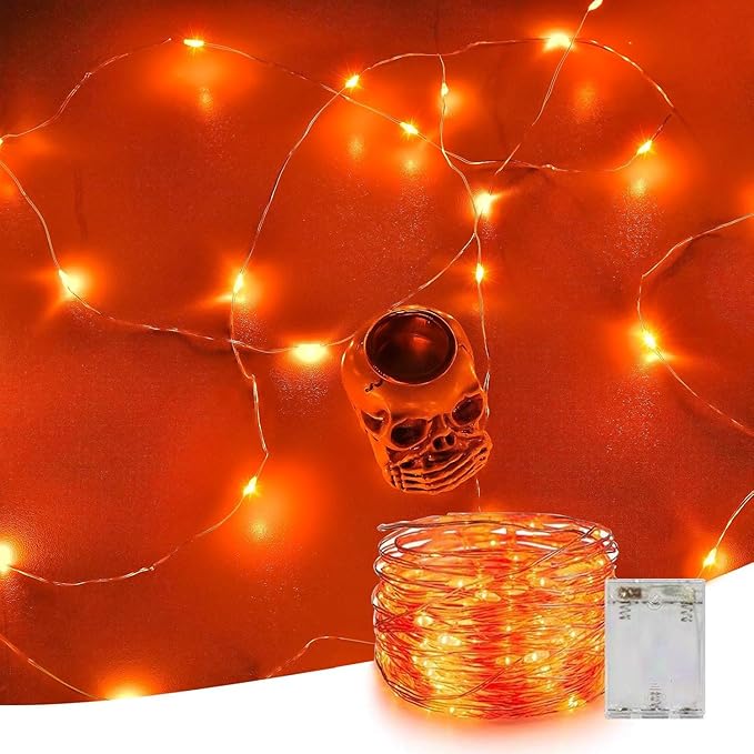 Halloween Led Fairy Lights Battery Powered 16.4ft String Lights Battery Operated for Wedding, Home, Garden, Party, Halloween Christmas Decoration (1pc, Orange 1pc)