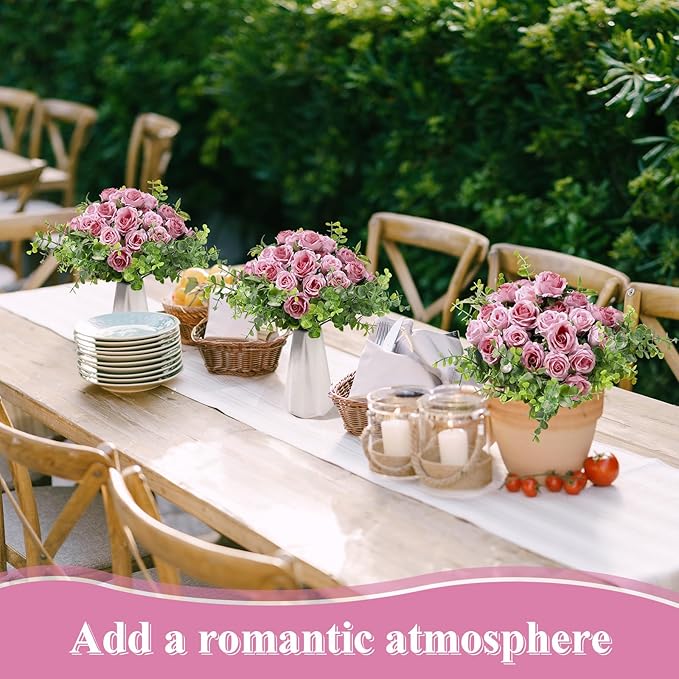 Zeyune 8 Pack 12 Inch Wedding Artificial Rose Bouquet Silk Roses Flowers Bunches Bulk Fake Roses for Bridal Home Office Garden Parties Valentine Decoration (Dusty Pink)