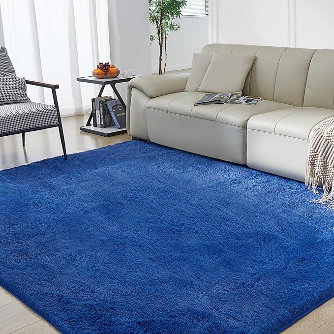 Ultra Soft Rug for Living Room, 8X10 Fluffy Shag Area Rug for Bedroom, Modern Shaggy Carpets Fuzzy Rug for Teens Dorm Nursery Home Decor Aesthetic, Upgrade Anti-Skid Durable, Blue