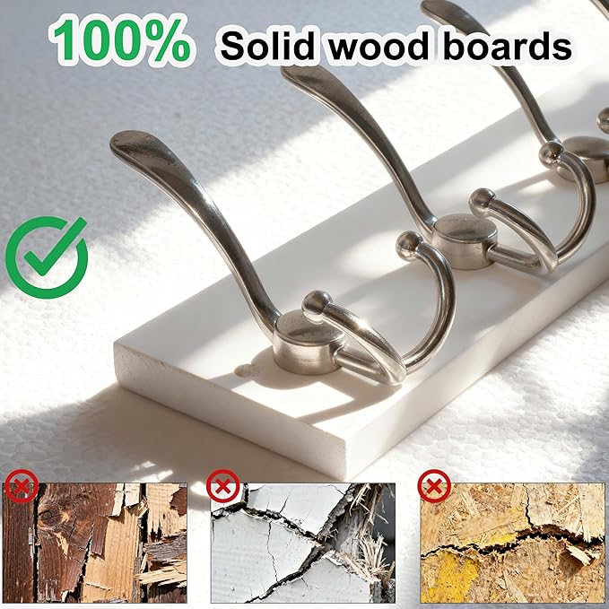 SKOLOO Creations White Solid Wood Wall Mounted Coat Rack, 5 Hooks, 17" Long - Kitchen, Mudroom, Entryway, Bathroom - Includes Mounting Hardware, Wall Coat Hanger, Towel Rack, Pack of 2