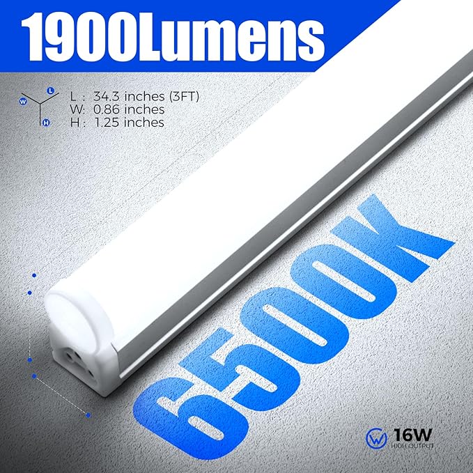 Barrina (Pack of 6 LED T5 Shop Light 3FT, 6500K Super Bright White, Utility Shop Lights, Commercial Bay Light, ETL Listed, Corded Electric with Built-in ON/Off Switch