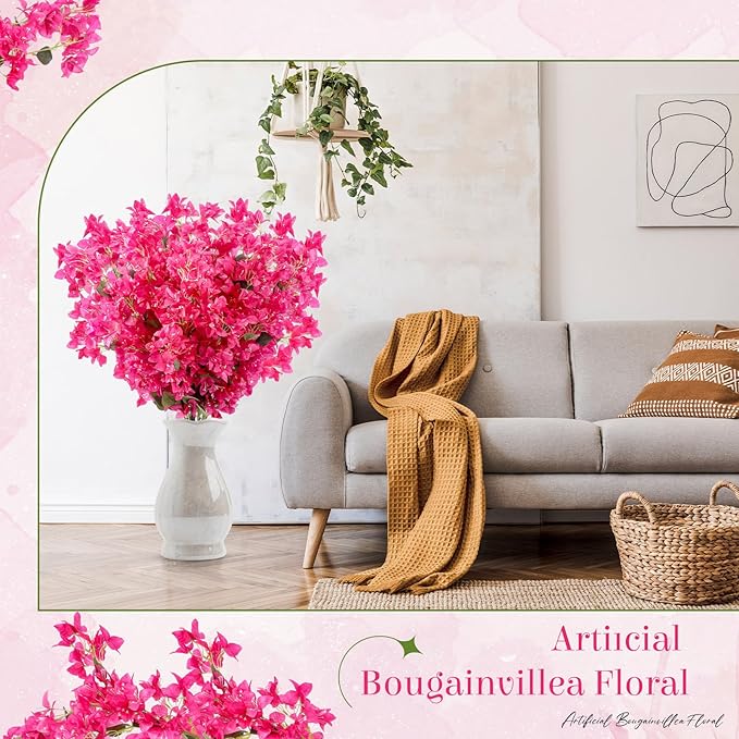 16 Pcs Artificial Bougainvillea Flowers Garland Totally 61.94 ft Fake Silk Bougainvillea Vines Long Plant Faux Wreaths for Centerpieces Runner Wedding Arch Wall Decorations