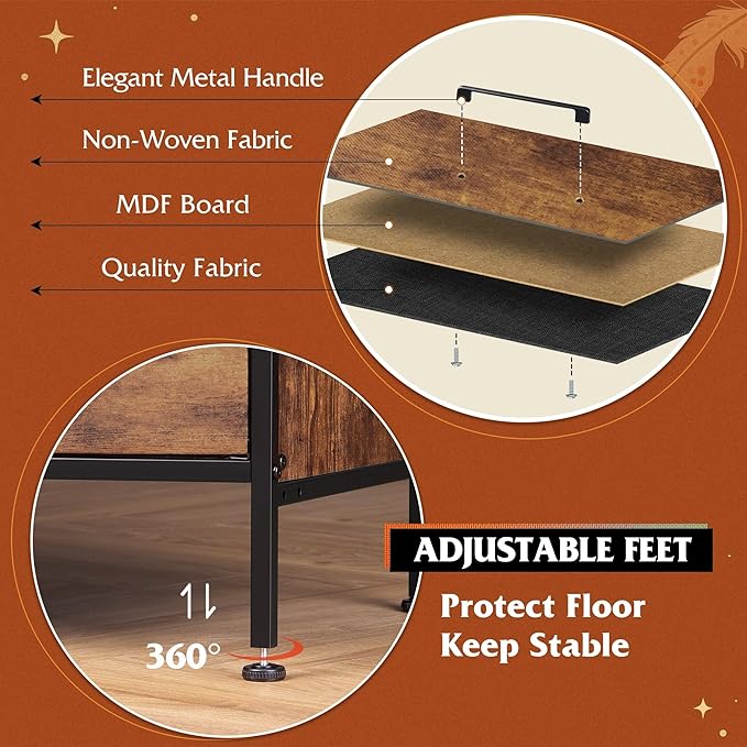WLIVE Wide TV Stand for 60, 65, 70 inch TV, Large Entertainment Center with 6 Fabric Drawer, TV Media Console Table with Wood Top, Adjustable Feet for Living Room, Hallway, Rustic Brown