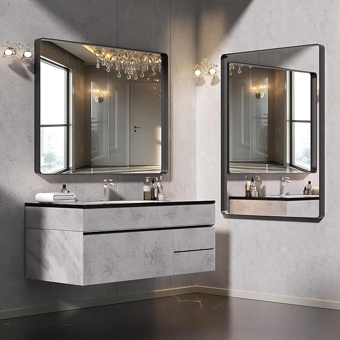 Hasipu Black Bathroom Mirror for Wall, 59 x 40 Inch Metal Framed for Over Sink, Rectangle Vanity Mirror, Anti-Rust, Tempered Glass, Horizontal or Vertical