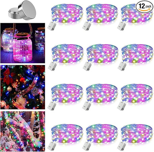 12 Pack Valentine's Day Fairy Lights Battery Operated, 3 Speed Modes, Extra 12 Batteries for Replacement, 7Ft 20 LED Mini String Light, Waterproof Twinkle Firefly Lights, Multi-Colored