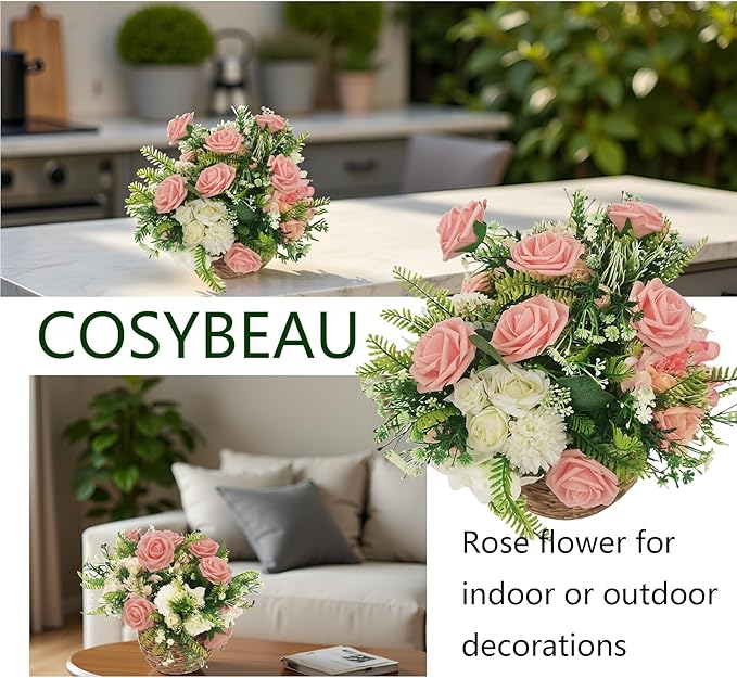 Artificial Flowers 25pcs Fake Roses, Peach Pink Foam Rose Faux Flower for DIY Wedding Bouquets Bridal Shower Centerpieces Floral Arrangements Home Decorations Party Backdrops Table