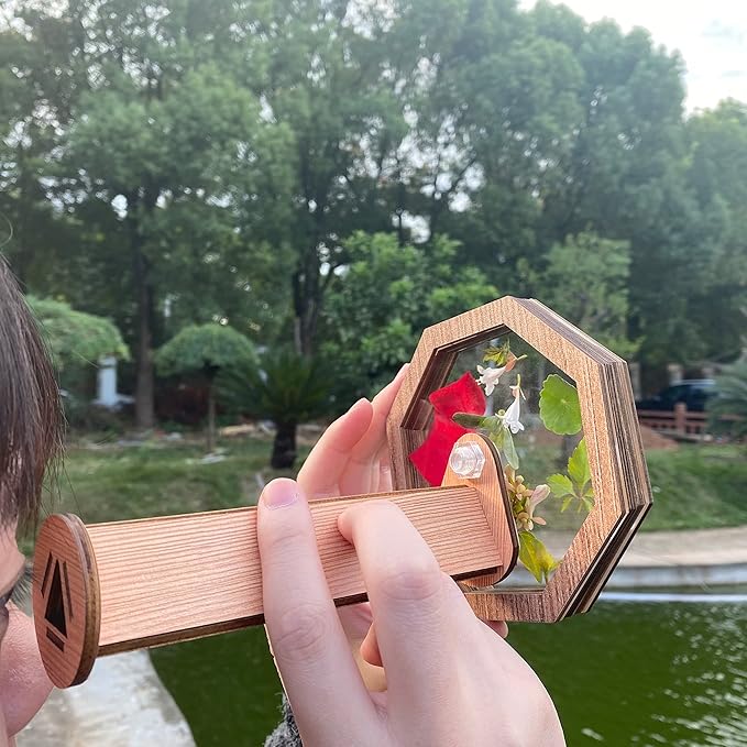 Natural DIY Kaleidoscope Kit, New Wooden Magic Rotating Kaleidoscope Making Set for Nature Lovers, Best Gift, Outdoor Classic Handmade Education Toys (2 Pcs Normal+Flower)
