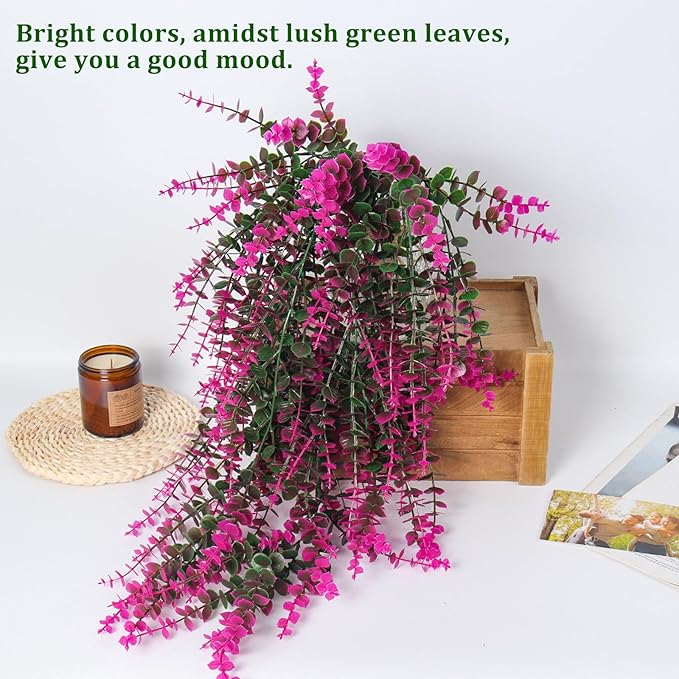 Fake Monkey Plants Hanging Eucalyptus Vines Fake Vines Faux Hanging Plants for Outdoor Garden Yard Backdrop Decor Indoor Room Table Wall Home Hanging Decoration(Fuchsia)