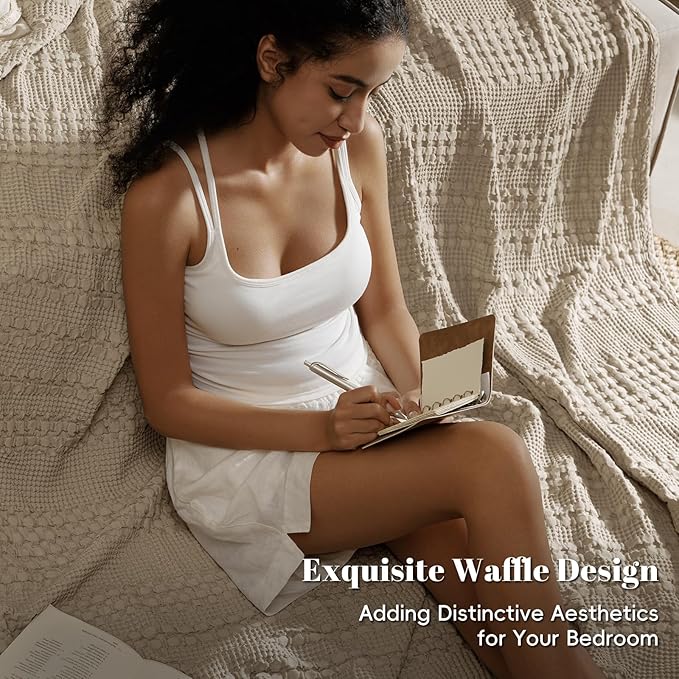 PHF 100% Cotton Waffle Weave Blanket Twin Size for Bed, Soft Lightweight & Breathable, All-Season Comfort, Luxury Aesthetic Woven Bedding for Home Decor, 66"x90", Taupe