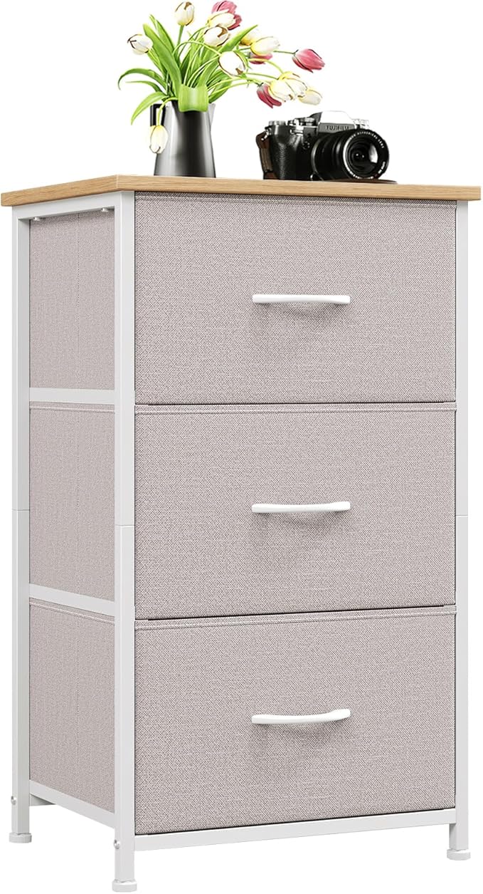 Somdot Dresser for Bedroom with 3 Drawers, Storage Organizer Chest of Drawers with Removable Fabric Bins for Closet Bedside Living Room Laundry Entryway Hallway, Ash Grey