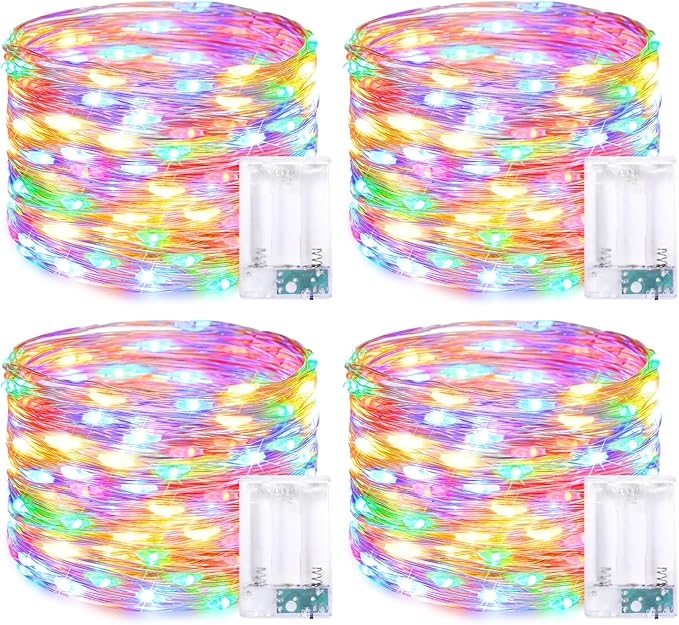 JMEXSUSS 4 Pack 50 LED Multicolor Fairy Lights Battery Operated, Each16 ft Multicolor Christmas Lights Waterproof Twinkle Lights for Party Wedding Christmas Birthday Indoor Outdoor Decoration