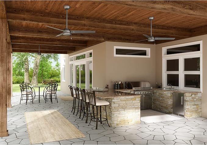 Hunter 52 inch Outdoor or Indoor Ceiling Fan No Light - Silver Ceiling Fan without Light, For Patio, Porch, Garage, or Living Room, Standard Mount, 3 Blades, Pull Chain - Cassius 59262, Matte Silver