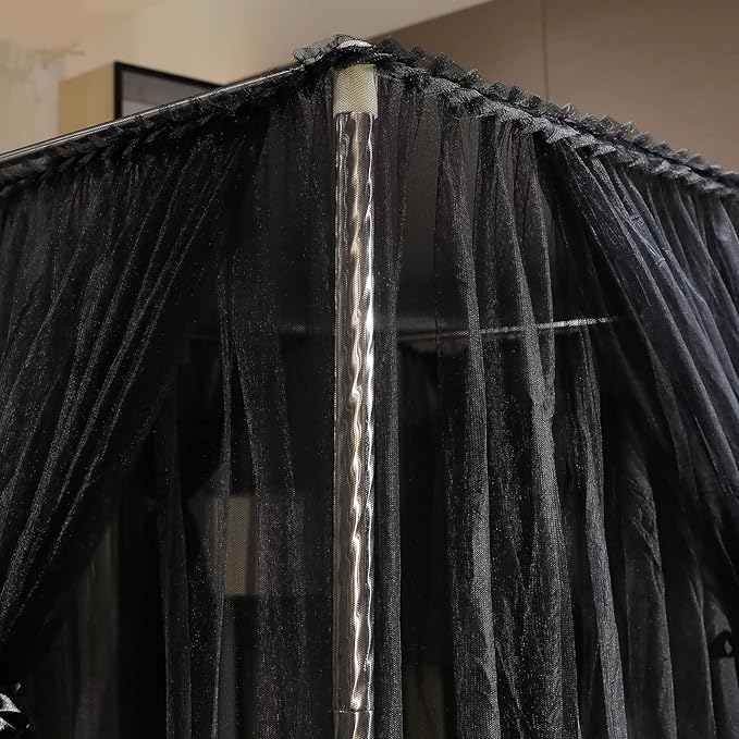 Joyreap 4 Corners Post Canopy Bed Curtain Black- King Size Royal Luxurious Cozy Drapes Netting- Elegant Bedroom Decoration Accessories for Adults