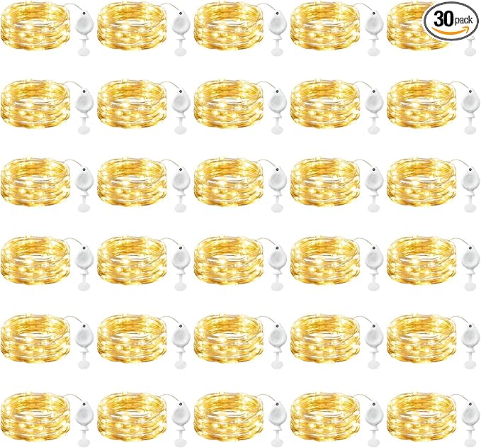 Brightown 30 Pack LED Fairy Lights Battery Operated String Lights, 7ft 20LED Waterproof Silver Wire String Lights, Firefly Starry Moon Lights for Mason Jars DIY Christmas Wedding Party Bedroom