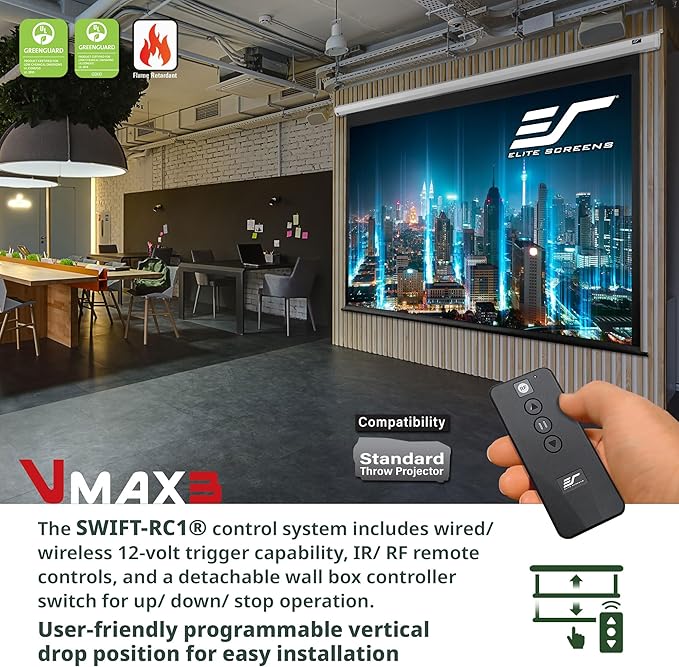 Elite Screens VMAX 3, 150-INCH 16:9, Electric Projector Screen Home Theater Gaming, VMAX150XWH3