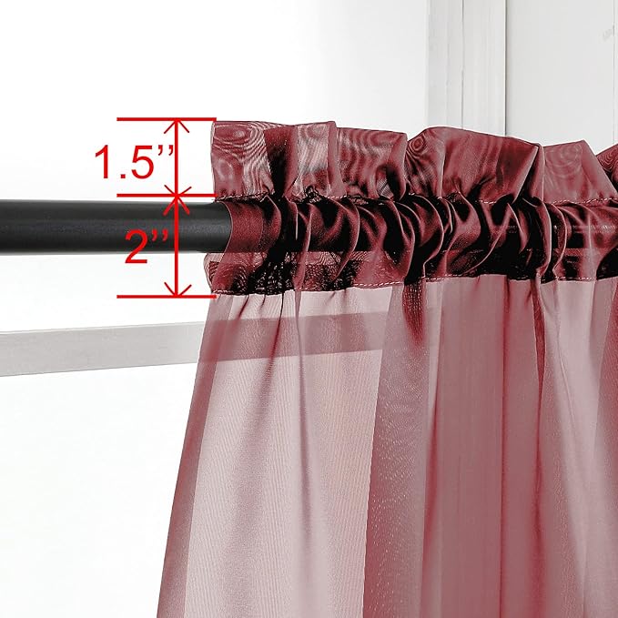 OWENIE Sheer Curtains, Sheer Curtains 63 inch Length 2 Panels Set, Rod Pocket Voile Fimly Sheer Drapes for Living Room/Bedroom, 2pcs, Each 42" W x 63" L, Burgundy