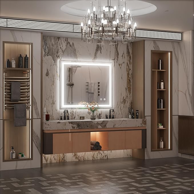 40 x 32 Inch LED Mirror for Bathroom, Wall Mounted Lighted Bathroom Vanity Mirrors, Stepless Dimmable, Memory Funtion, Anti-Fog, 6000K, Shatter-Proof, Horizontal or Vertical