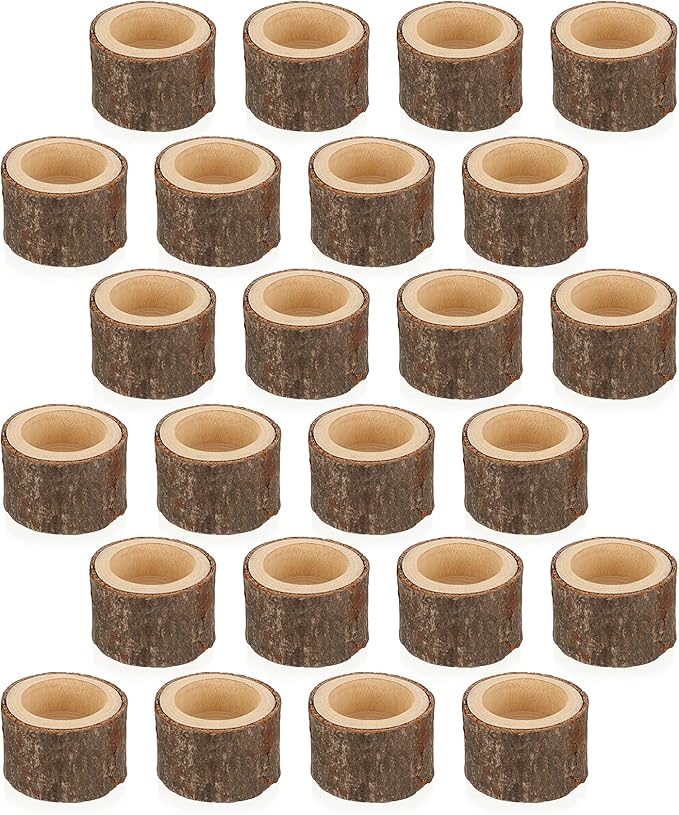 OwnMy Set of 24 Wooden Tea Light Candle Holders Votive Candle Holders, Rustic Wooden Pillar Candle Stands Vintage Tealight Holders Set Candle Centerpieces for Dining Table Wedding Party, 1.6" H