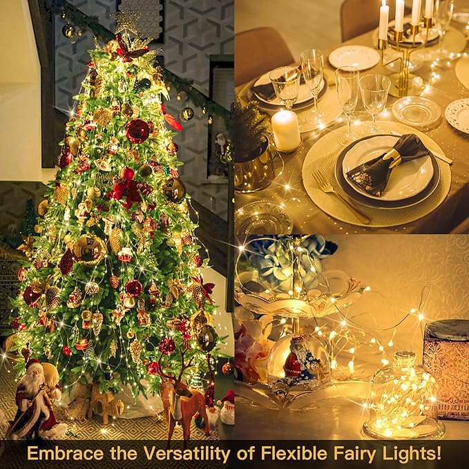suddus Fairy Lights Battery Operated with Remote, 33ft 100 LED Dimmable Twinkle Lights with Timer, Waterproof Copper Wire String Lights for Bedroom, Christmas, Tree, Indoor Outdoor Decor (Warm White)