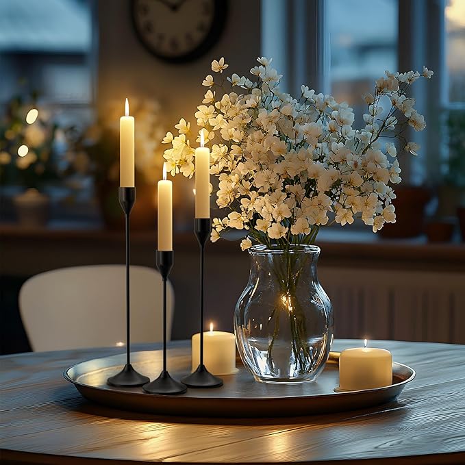 Brass Black Metal Taper Candle Holder, Vintage Candlestick Holders, Candle Sticks Holder Decor for Wedding Wedding, Dinning, Party, Fits 3/4 inch Thick Candle&Led Candles (Set of 6 Pcs)