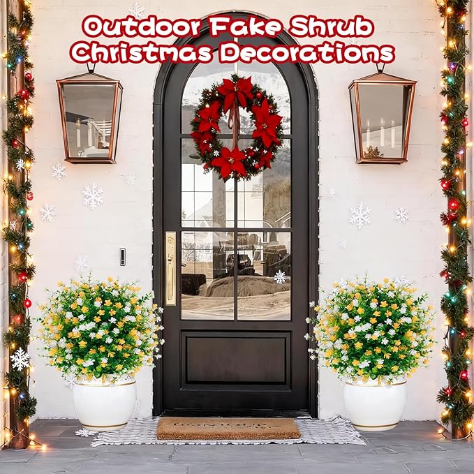 2 Pack 23'' Artificial Xmas Tree,Fake Boxwood Topiary Ball Trees with Spike Outdoor Christmas Decoration,Faux Shrubs Evergreen Blooming Plants Bushes for Urn Filler Porch Potted Entrance Driveway