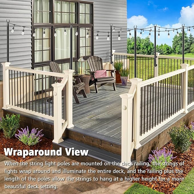 10 Pack 5Ft String Light Poles,Outside String Lights,Outdoor Light Poles,Metal Poles Stand for Patio,Backyard,Deck