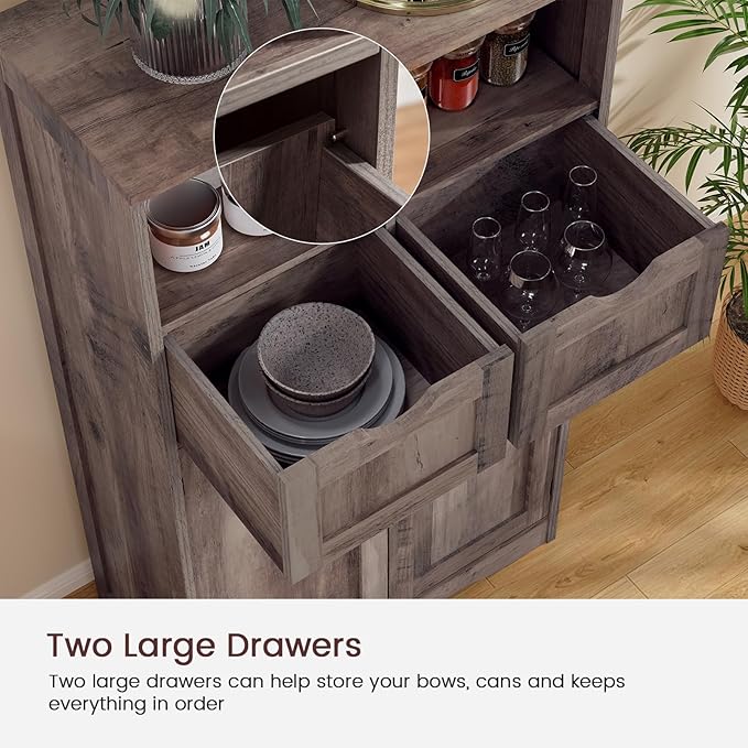 Iwell Storage Cabinet with Adjustable Shelf, Bathroom Cabinet with Doors, Cupboard, Kitchen Pantry Cabinet, Floor Cabinet for Living Room, Home Office, Dark Gray