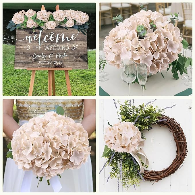 AVIVIHO 65pcs Fake Flowers Beige Hydrangea Artificial Flowers Bulk Realistic Hydrangeas Silk Flowers with Stems for Western Boho Decor, Rustic Flowers Home Weddings,Party Table Decorations