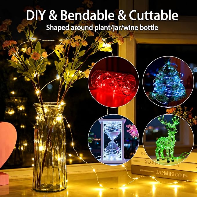 VOOKRY 12 Pack Fairy Lights Battery Operated, 30 LEDs Mini Starry String Lights 10 ft Silvery Copper Wire Lights, Works for Wedding Centerpiece, Party, Table, Christmas Decorations(Multi-Colored)