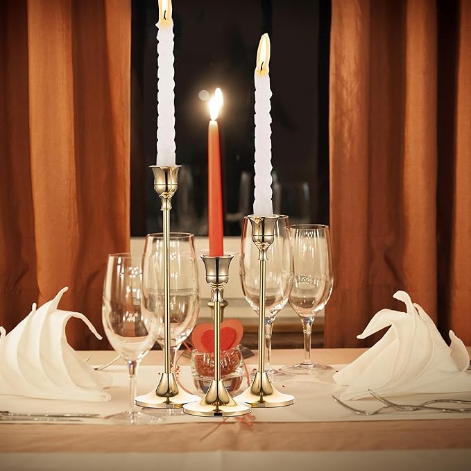 12PCS Brass Candlestick Holders Gold Candle Holders Taper Candles Holders Decorative for Thanksgiving Day Christmas Dinning Wedding Party Anniversary Home Decor.