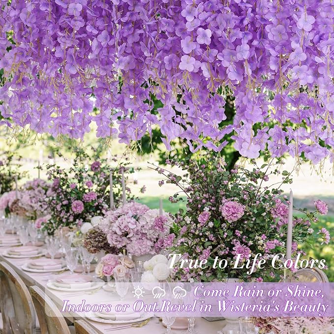 Waipfaru 40 Pack Purple Wisteria Hanging Flowers, Fake Hanging Flowers for Decoration, Artificial Flowers,Vines for Bedroom,Flower Garland for Home,Party,Garden, Wall,Wedding Decoration(3.6 Ft/Pcs)