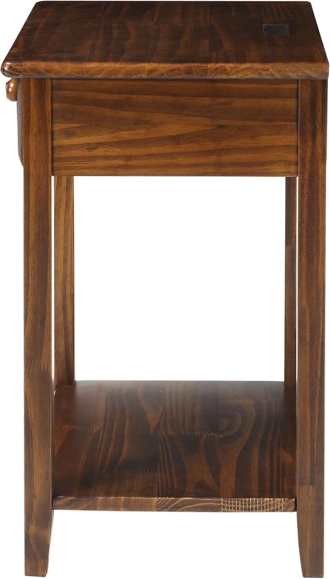 Casual Home Owl Night Stand with USB Port Charging Station and Drawer, 17.5"W x 14.25"D x 24.5"H, Warm Brown
