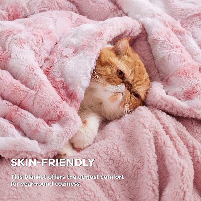 Bedsure GentleSoft Sherpa Fluffy Blanket Twin Size - Fleece Warm and Cozy Throw for Women Gift, Plush & Fuzzy Faux Fur Christmas Blanket for Couch, Sofa, Bed Decor, Tie Dye Design, Pink, 60x80 Inches