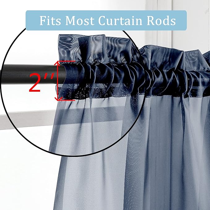 OWENIE Navy Blue Sheer Curtains 96 Inches Long 2 Panels Set, Elegant Sheer Curtains for Bedroom, Window Voile Sheer Curtain Panels/Drapes/Treatment for Living Room, 2Pcs, Each 42" W x 96" L