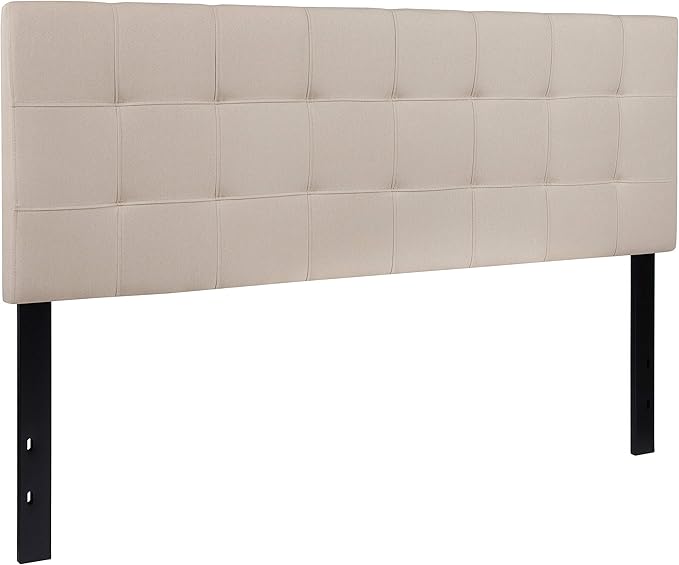 Flash Furniture Bedford Box Stitch Tufted Upholstered Queen Size Headboard in Beige Fabric