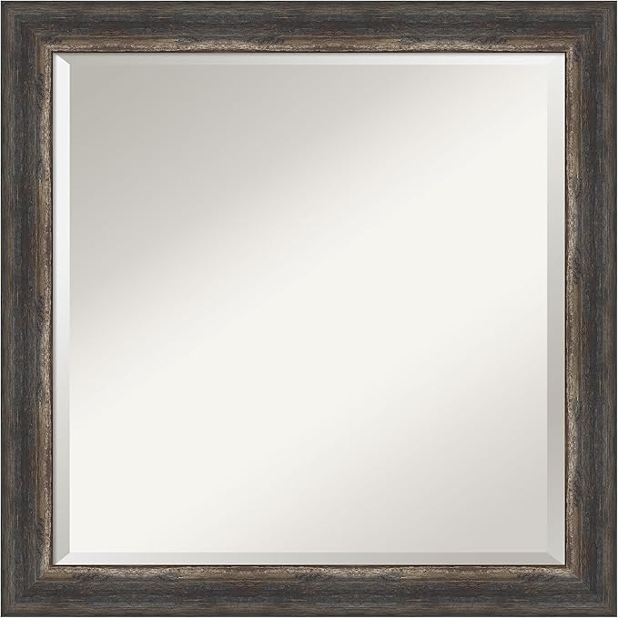 Amanti Art Brown Bathroom Mirror for Over Sink, 23x23 Bark Rustic Char Narrow Square Vanity Mirror, Medium Country Rustic Frame, Hangs Horizonally and Vertically, Bathroom Wall Decor, Beveled Edge