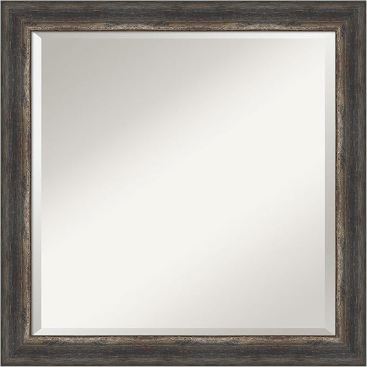 Amanti Art Brown Bathroom Mirror for Over Sink, 23x23 Bark Rustic Char Narrow Square Vanity Mirror, Medium Country Rustic Frame, Hangs Horizonally and Vertically, Bathroom Wall Decor, Beveled Edge