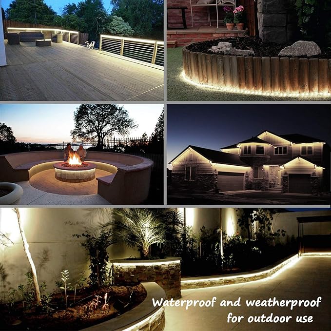 LED Rope Lights, 16.4ft Waterproof Strip Light, 3000K Soft White, Flexible Indoor Outdoor Decorative Lighting for Home Christmas Holiday Garden Patio Party